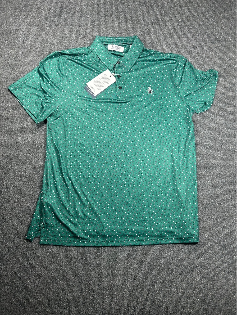 Original Penguin Men's Green Printed Polo Shirt Size Large